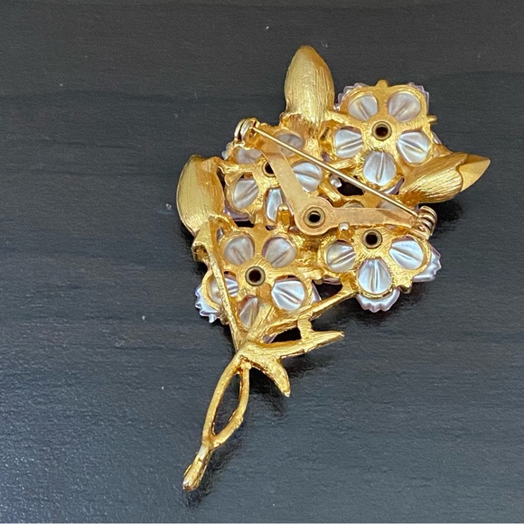 Vintage Unsigned Pink Rhinestones Flower Bouquet Brooch - Picture 3 of 15